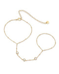 PAVOI 14K Gold Plated Hand Chains for Women - Adjustable Hand Chain Bracelet and Ring - Trendy Gold Handchain Bracelet Stack Summer Jewelry - Beads, Pearl, and Cubic Zirconia Body Jewelry - style: Bezel