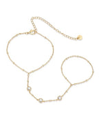 PAVOI 14K Gold Plated Hand Chains for Women - Adjustable Hand Chain Bracelet and Ring - Trendy Gold Handchain Bracelet Stack Summer Jewelry - Beads, Pearl, and Cubic Zirconia Body Jewelry - style: Bezel
