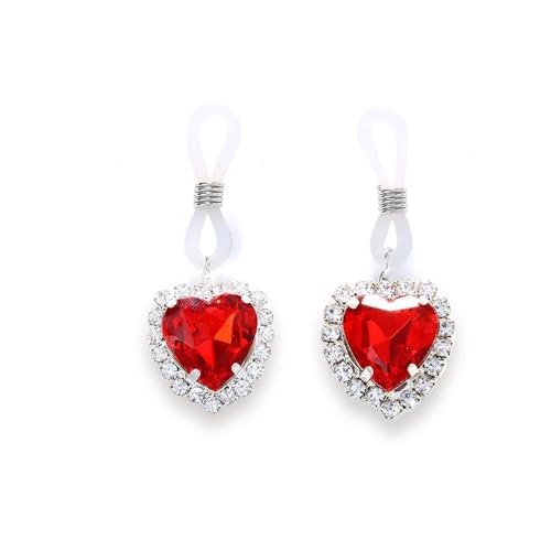 Sparkling Crystal Heart Fake Nipple Ring for Women Cubic Zirconia Hearts Dangle Non Piercing Adjustable Nipplerings Nipple Noose Non Pierced Body Jewelry - color: Red