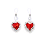 Sparkling Crystal Heart Fake Nipple Ring for Women Cubic Zirconia Hearts Dangle Non Piercing Adjustable Nipplerings Nipple Noose Non Pierced Body Jewelry - color: Red