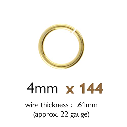 The Beadsmith Open Jump Rings – 4mm, Gold Plated, 22-Gauge (0.61mm) Wire Thickness, 144 Pieces – Findings for Making Keychains, Charms, Chain Mail and Body Jewelry - color: Gold, size: 4mm - 21 Gauge