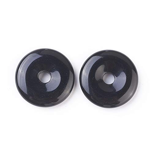 FASHEWELRY 5Pcs Natural Obsidian Donut Disc Pendants 30-31mm Large Hole Healing Chakra Circle Coin Gemstone Bead Charms for Jewelry Craft Making - color: Black Obsidian, 30-31mm