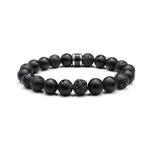 Kartini Studio Men's Bracelet, Black Onyx and Lava Stone Beads Bracelet, Men's Quality Bead Jewelry