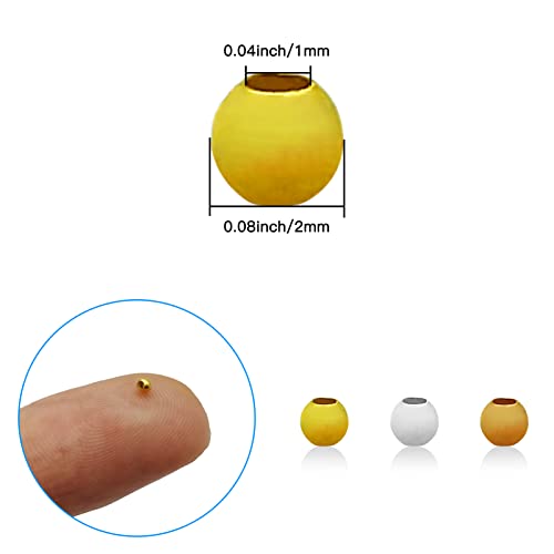 6000 Pcs 2mm Metallic Plated Round Spacer Beads - Smooth, Loose, Crimp Stopper for DIY Earring Necklace Bracelet Jewelry Making with 1mm Hole (Gold Silver K Gold) - color: 2mm, Gold Silver K Gold
