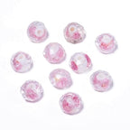 7.5×10mm 50pcs White Pink Flower Faceted Lampwork Glass Beads for Jewelry Making, Flat Round Handmade Murano Beads for Bracelets, Crafts, Friendship Bracelet Kit, Rosary Making - color: White Pink Flower