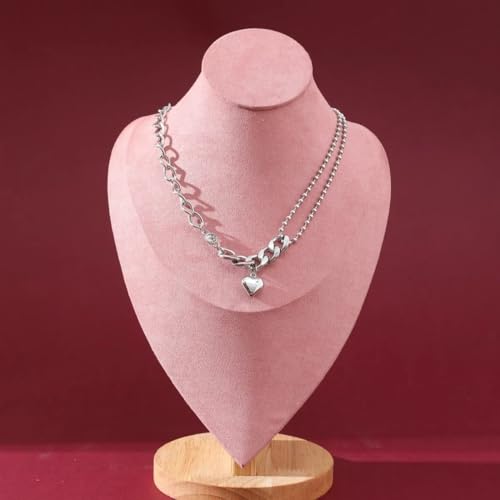 2 Pack of Solid wood props portrait model chain and long necklace display props, jewelry retail store counter model necklace pendant jewelry stand rack for vender selling (pink, 2 Pack (M+L))