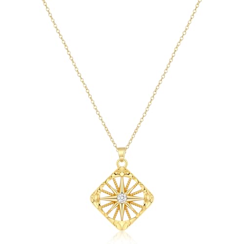 Tasiso Gold Pendant Necklace for Women 14K Gold Plated Coin CZ Pendant Necklace Adjustable Chain Disc Round Dainty Charm Necklace Trendy Jewelry Gift - style: CZ
