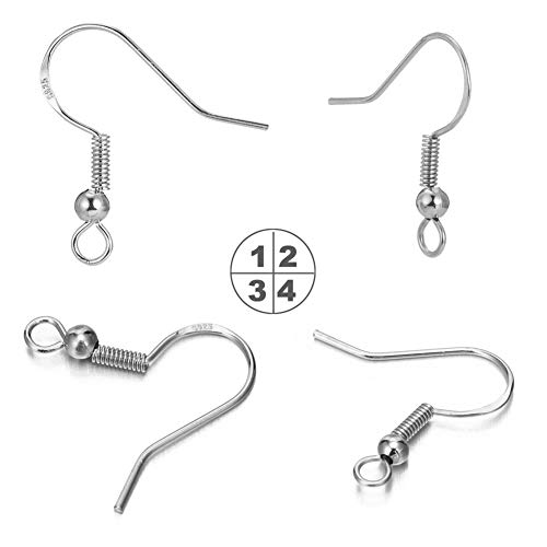 Hypoallergenic Fish Hooks Earrings - 120 PCS/60 Pairs White Gold Plated Ear Wires Fish Hooks for Jewelry Making, Jewelry Findings Parts with 120 PCS Rubber Earring Backs Stopper for DIY Earrings - color: Regular White Gold