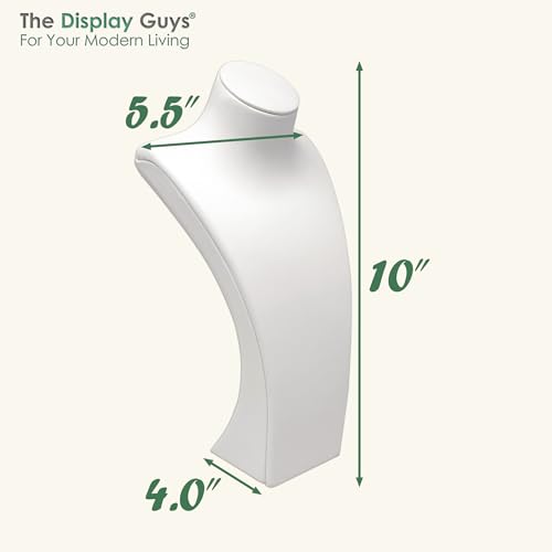 10" Jewelry Necklace Display Stand for Vendors - Mannequin Bust Chain Holder - Satin-Finish Faux Leather - Medium (White) - color: White, size: 10" - Medium