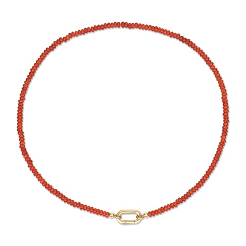 SAMYA 4×2mm Beaded Necklace for Women, Minimalist Charm Necklace with Gold Oval Clasp, 18" Length for Everyday Wear - color: Carnelian