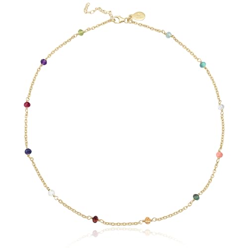 Dainty Gold Necklace for Women,Trendy 18k Gold Vermeil Sterling Silver Choker Necklace Thin Beaded Choker Necklaces Womens Simple Jewelry Gift for Valentines Day - color: Mutli - Stone Beaded Necklace