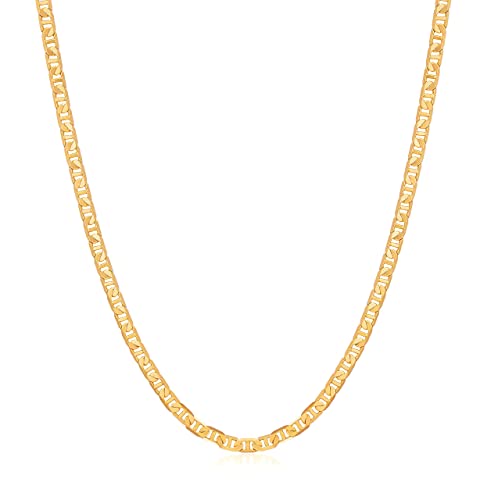 Barzel 18K Gold Plated Mariner Chain Necklace for Women, Flat Marina - Made in Brazil - color: 3MM Gold, size: 20 Inches