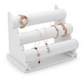 3 Tiers White PU Leather Jewelry Organizer Stand and Display Detachable Bracelet Display Stand Jewelry Tree for Watch Organization - color: 3 tiers-white