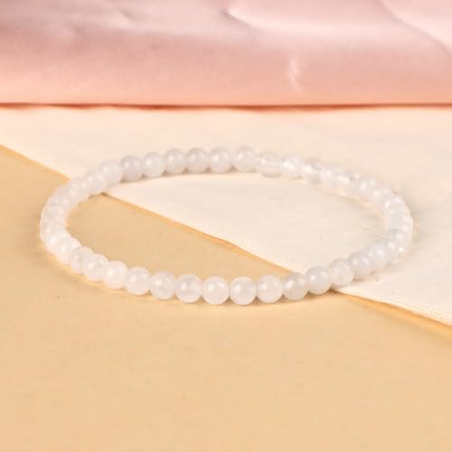 LPBeads Handmade Natural Gemstone Stretch Elastic Bracelet Healing Crystal Round Stone Beads Jewelry Gifts for Women Men - color: White Jade, size: 4mm