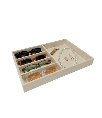 Large Beige Premium Quality Velvet Jewelry Display Box Tray Stackable Practical Trade Show Home Store Glasses Accessories (Multifunction Jewelry Tray) - color: Multifunction Jewelry Tray