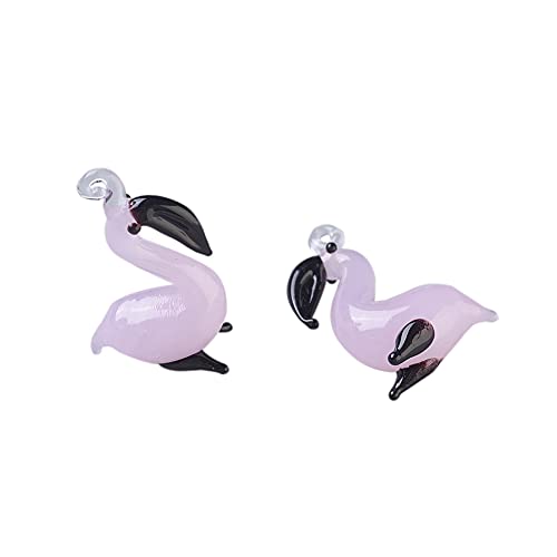 FASHEWELRY 5Pcs Handmade Flamingo Lampwork Glass Pendants Pink Little Flame Bird Spacer Beads Charms for DIY Necklace Bracelet Jewelry Making - color: Flamingo-Pink
