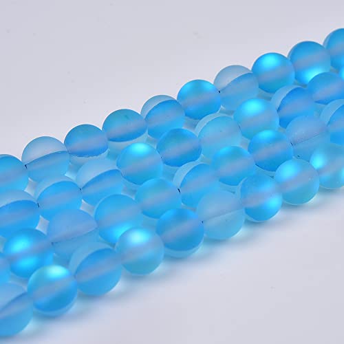 38PCS 10mm Natural Sky Blue Mystic Aura Quartz Gemstone Beads Frosted Matte Titanium Round Loose Spacer Beads 15 inch Full Strand Crystal Healing Power Quartz - color: Sky Blue Mystic Aura, size: 10mm