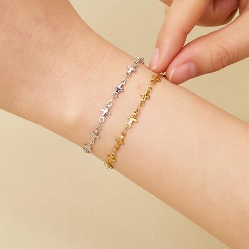 SMYHTGLIF 4 Meters Stainless Steel Cross Jewelry Making Chains Silver Chain Bulk for Jewelry Making DIY Jewelry Findings - color: Cross Silver