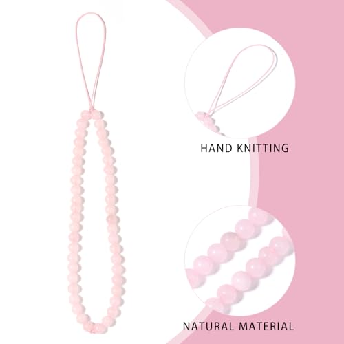 Semi-Precious Gem Stones Beaded Phone Charm Cell Phone Lanyard Wrist Strap Handmade Natural Gemstone Phone Chain string - color: Rose Quartz