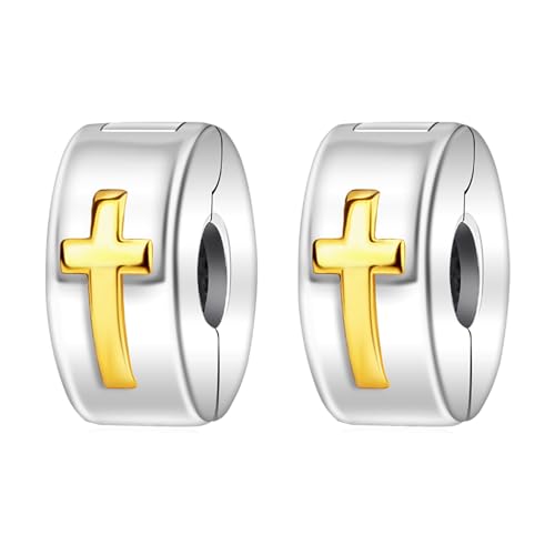 Clip Stopper Spacer Charms for Bracelets Necklaces, Compatible with Pandora,Jewery Mking DIY - style: Cross Clip