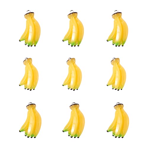 Craftdady Fruit Dangle Charms Pendants Cute Resin Food Pendants Apple Orange Pineapple Strawberry Pendants Lovely Vegetable Mushroom Charms for DIY Craft Earring Bracelet Necklace Jewelry Making - color: Yellow, Banana