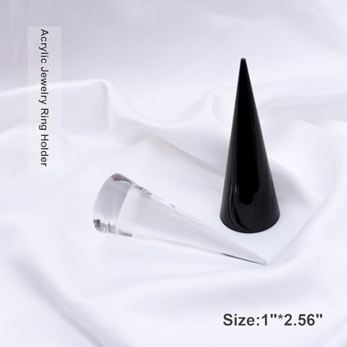 2PCS Cone Shape Acrylic Jewelry Ring Display Holder - Clear and Black Finger Stand Support, Decorative Stands for Wedding Rings
