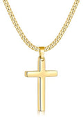 Fiusem Easter Basket Stuffers Cross Necklace for Men and Women, 14K Gold Plated Mens Cross Necklaces with 3.5mm Cuban Chain, Stainless Steel Pendant Chain 16-24 Inches - size: 18 Inches, style: Small gold cross:1.2"*0.75"