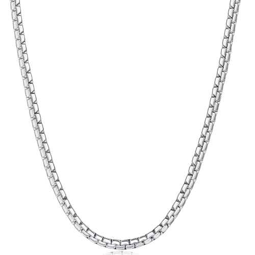Fiusem Flat Box Chains for Men, 2.5/3/4/4.5/5mm Silver Tone Box Chain Necklace, Stainless Steel Necklaces for Men and Women 16-28 Inches, Jewelry Gift - size: 18 Inches, style: Silver 3MM