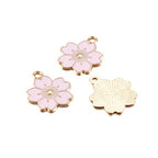 Beadthoven 100pcs Enamel Charms Cherry Blossom Daisy Flower Pendants Gold Plated Small Cute Bulk for Jewelry Making Bracelet Necklace Earrings Keychain DIY Accessories - color: Sakura Flower-Pink