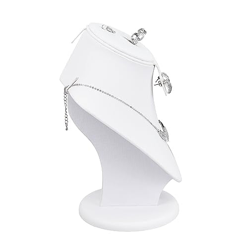 MOOCA 3 Pcs Set White Leatherette Combination Display Jewelry Stand Bust for Necklaces, Earrings, Rings, Jewelry Display For Vendors - color: White PU Faux Leather, 3 pieces