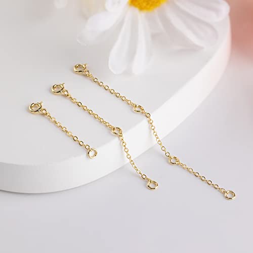 Necklace Extenders Durable 14K Gold Plated Solid Brass Necklace Bracelet Anklet Extender Extension Chains（1 2 3 inch） - color: A-14K Gold