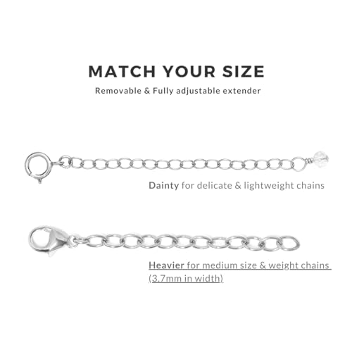Necklace Bracelet Extender for Women Men - 14K Gold Filled or Solid 925 Sterling Silver Extension, Medium Size Jewelry Chain Durable Strong Removable 2" 4" or 6" Made in USA (Single Piece) - style: 925 Sterling Silver / 6"