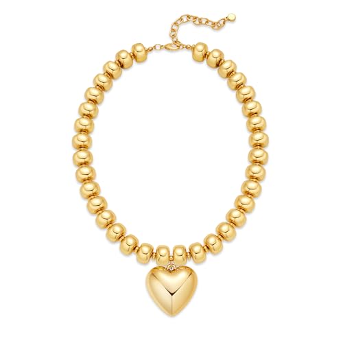 Gold Heart Pendant Necklaces for Women Colorful Acrylic Resin Beaded Choker Necklace Fashion Chunky Statement Beaded Heart Necklace - color: Gold