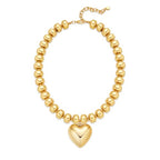 Gold Heart Pendant Necklaces for Women Colorful Acrylic Resin Beaded Choker Necklace Fashion Chunky Statement Beaded Heart Necklace - color: Gold