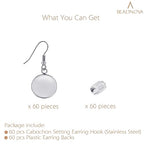 BEADNOVA Cabochon Setting Earring Hook 60pcs Blank Earring Bezel 16mm Stainless Steel Cabochon Setting Ear Wire Hook with Rubber Backs for Resin DIY Earwire Making (16mm, 60pcs) - color: 60pcs, size: 16mm