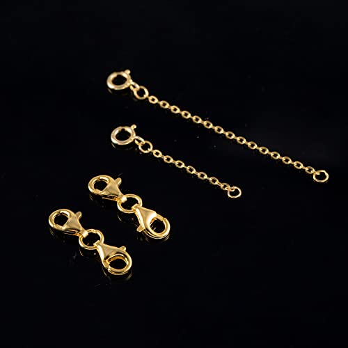 925 Sterling Silver Double Lobster Clasp and Necklace Extender Gold Plated Double Lobster Clasps Connector Bracelet Necklace Extension Clasp for Jewelry Making（4pcs） - color: A-Gold Lobster Clasp and Necklace Extender