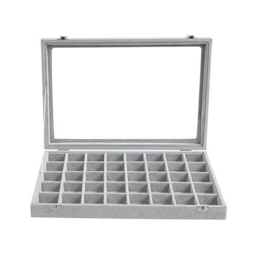 Wudygirl Jewelry Organizer Velvet Jewelry Box 40 Grid Earring Holder Organizer with Lid Ring Holder Ring Display Case Adjustable (Gray) - style: 40 Grid Tray