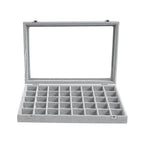 Wudygirl Jewelry Organizer Velvet Jewelry Box 40 Grid Earring Holder Organizer with Lid Ring Holder Ring Display Case Adjustable (Gray) - style: 40 Grid Tray