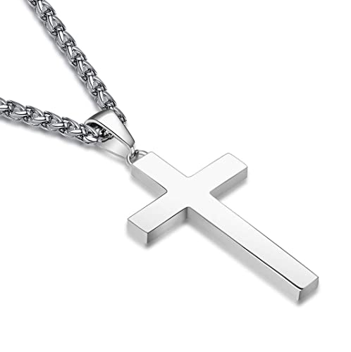 P. BLAKE Stainless Steel Cross Pendant Necklace for Men Boys, Christian Cross Pendant with 16-24 Inches Chain Cross Necklace Jewelry Gifts - size: 20 inches, style: Silver Pendant 1.7*0.9