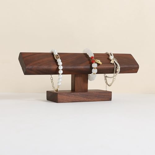 GemeShou walnut bracelet organizer holder for selling, wooden watch display T bar stand for selling, bracelet storage shelf for boutique store【Bracelet stand-Low】 - color: Brown, size: Low