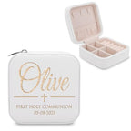 Personalized First Communion Gift for Girls – Custom Jewelry Box with Name & Date, Elegant Keepsake for First Holy Communion - color: Golden Cross