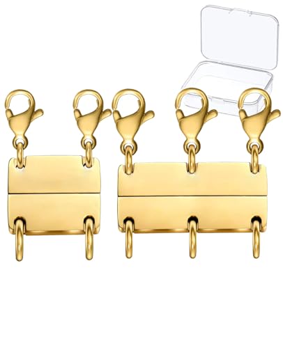 Clysoru Necklace Layering Clasps and Closures for Women Gold and Silver Multiple for Layered Separator Beads Chain Extender Necklaces Bracelet Safety Jewelry Clasp - color: 2 pcs gold + golden coloured