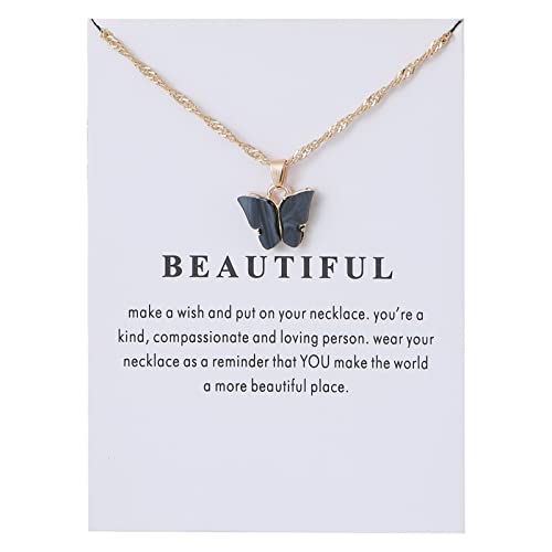 Rrdaily 9 Pcs Dainty Colorful Butterfly Pendant Necklace Set for Women,Bohemian Acrylic Butterfly Chain Necklace Cute Jewelry Gift - style: White card