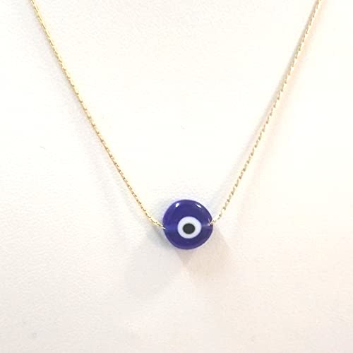10mm Handmade Lampwork Glass Dark Blue Evil Eye Bead with Real 14kt Gold Filled Fine 0.6mm Chain NECKLACE. Made to your size. - size: 24" 60cm