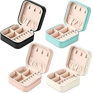 Neveika Portable Travel Mini Jewelry Box Leather Jewellery Ring Organizer Case Storage Gift Box Girls Women (4 colorx1). - color: Multi-color
