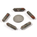 African Bloodstone 32mm Natural Gemstone Hexagonal Wand Jewelry Making Crystal Pointed Chakra Reiki Healing Beads 2mm Hole Drilled(Pack of 10) - color: African Bloodstone