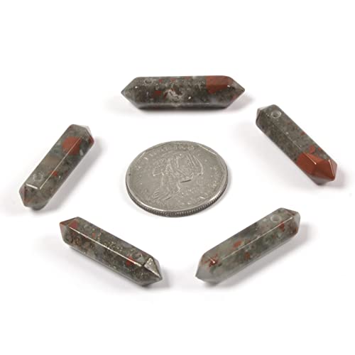 African Bloodstone 32mm Natural Gemstone Hexagonal Wand Jewelry Making Crystal Pointed Chakra Reiki Healing Beads 2mm Hole Drilled(Pack of 10) - color: African Bloodstone