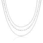 Freekiss Women's Layered Necklace Set - 3 Piece Dainty Gold Jewelry for Everyday Stacking | 14K Gold Plated Snake Chain, Rope Chain, Cuban Chain | Adjustable Length 14-18.5 Inch | Gift Ready - color: Silver, style: Paperclip+O+Box Chain