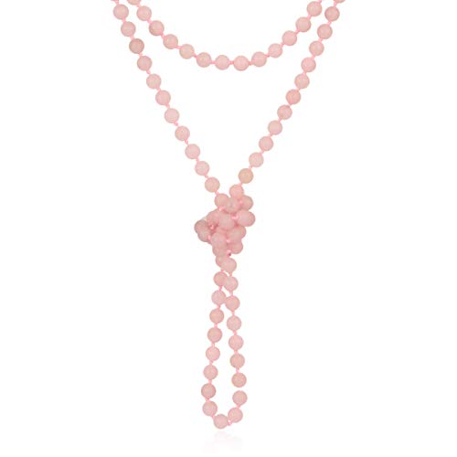 Bead Strand Versatile 60" Long Wrap Necklace - Handmade Knotted Multi Layer Sparkly Crystal, Semi Precious Natural Stone, Lava, Glass Faux Pearl - color: Natural Stone Bead - Pink