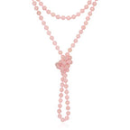 Bead Strand Versatile 60" Long Wrap Necklace - Handmade Knotted Multi Layer Sparkly Crystal, Semi Precious Natural Stone, Lava, Glass Faux Pearl - color: Natural Stone Bead - Pink